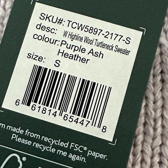 NWT Tentree 10Tree Highline Wool Cotton Turtleneck Sweater Purple Women's SMALL - Picture 3 of 6